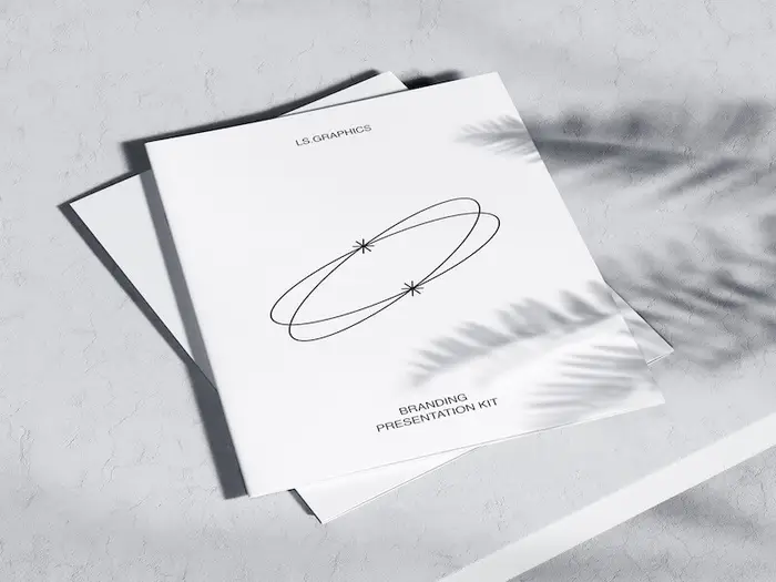 Qubus, Brochure Mockup with Beautiful Plant Shadows, US, 13