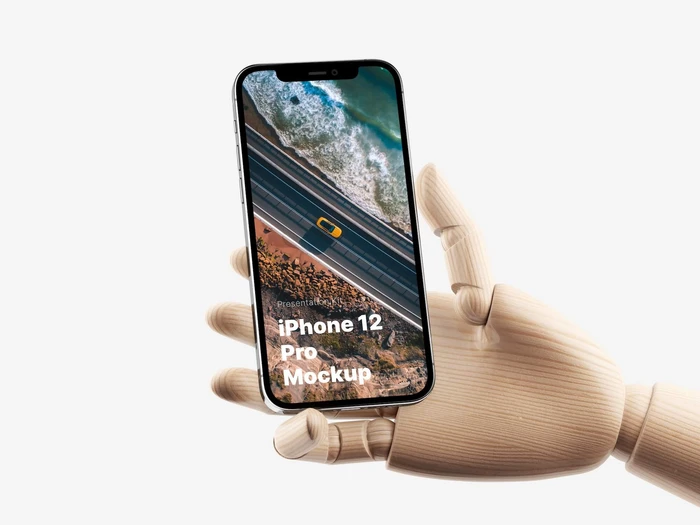 Wooden Hands iPhone 12 Pro Mockups, 05