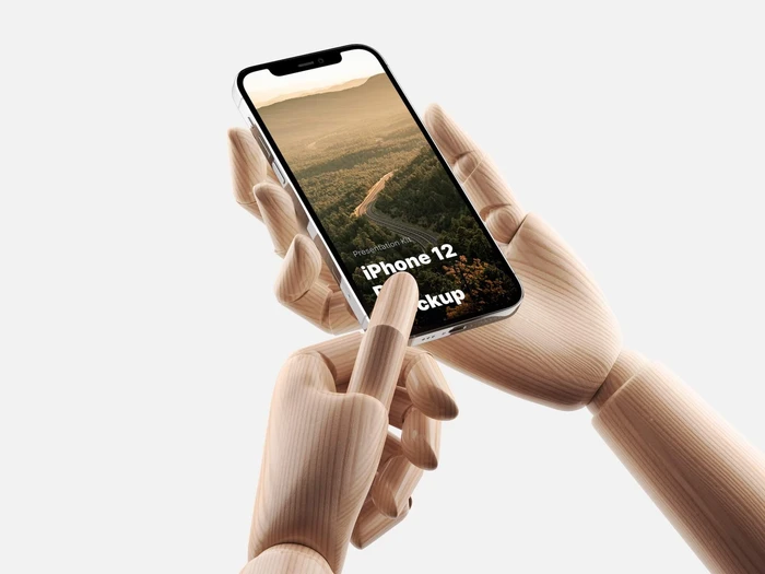 Wooden Hands iPhone 12 Pro Mockups, 06