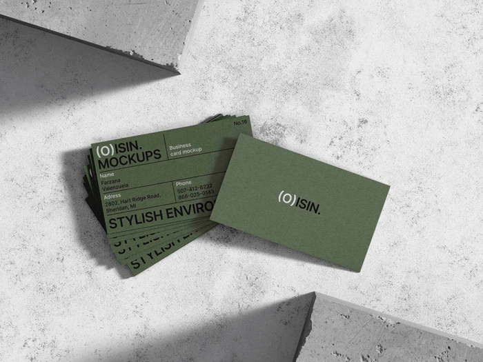 Oisin, Business Card Mockups in Top View, US, 01