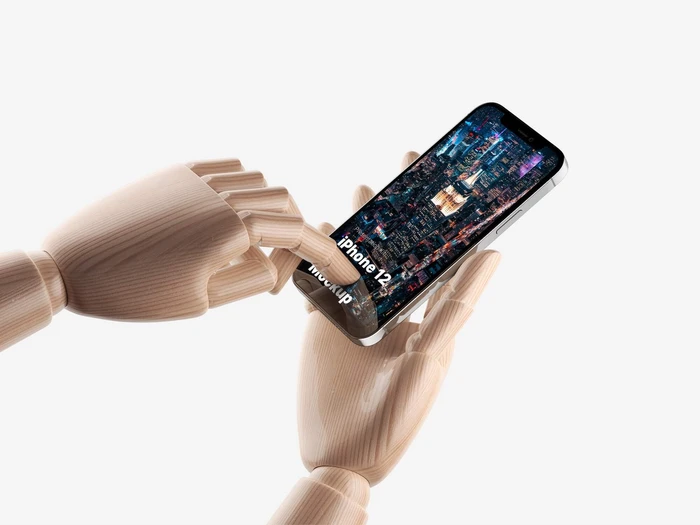 Wooden Hands iPhone 12 Pro Mockups, 02
