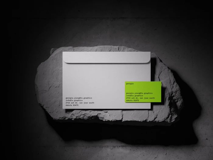 Luiro, Envelope Mockup and Business Card Mockup Lying on a Rock, US 02