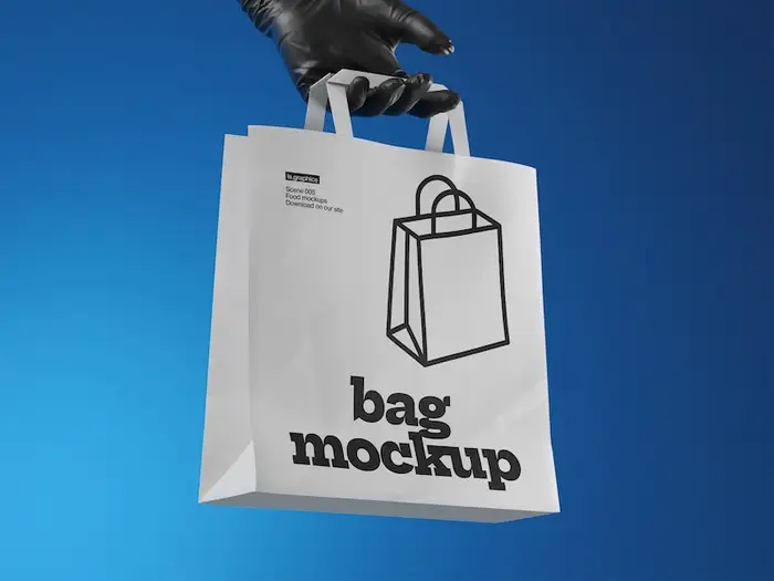 Clean Paper Bag Mockup On Blue