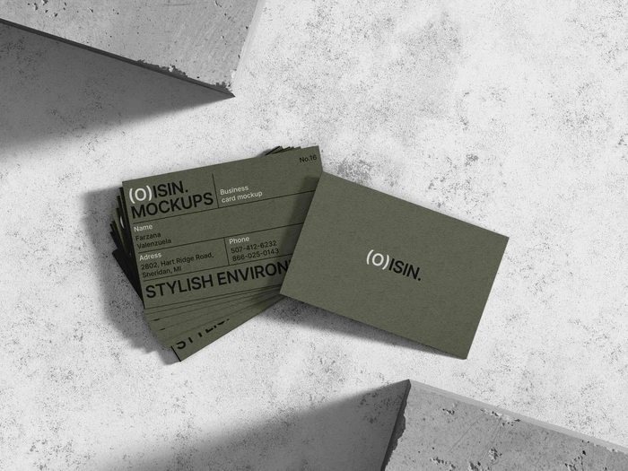 Oisin, Premium Quality Business Card Mockups in Top View, EU, 01